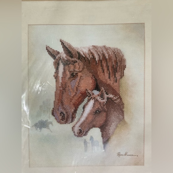 SIMPLICITY Counted Cross Stitch Kit Chestnut And Her Foal Horse Needlework NEW - Picture 2 of 4